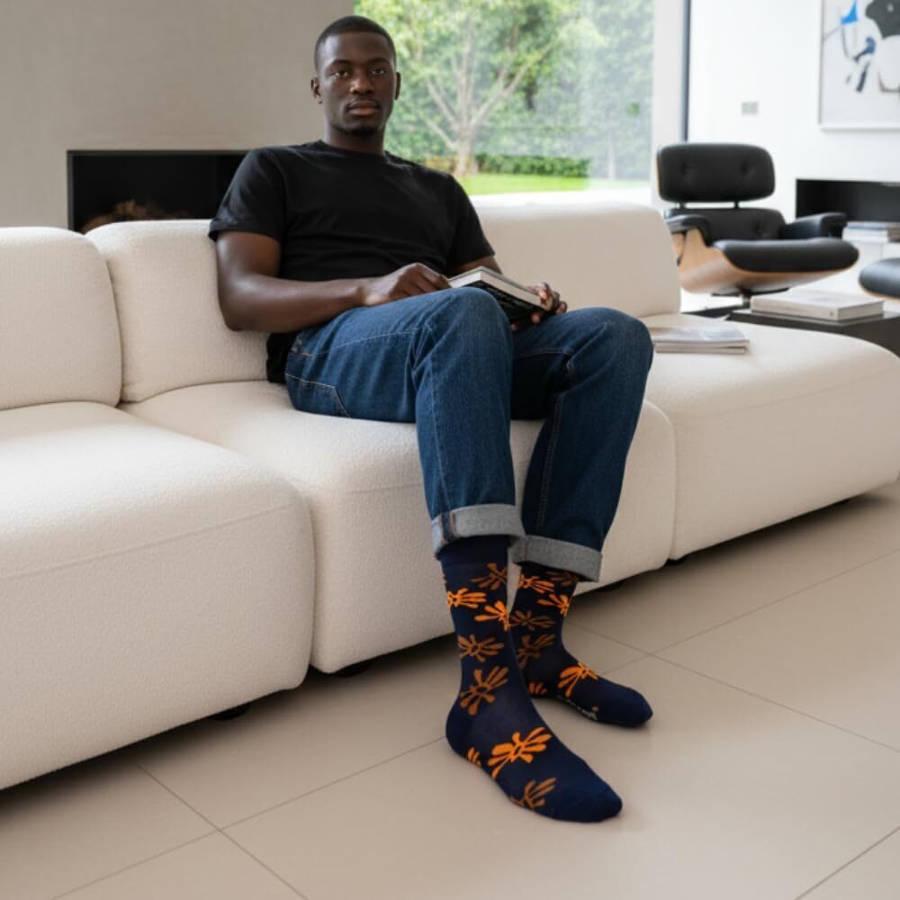 Love Sock Company Men's Navy/Orange Flower Socks 7-12 NWT - Picture 7 of 7